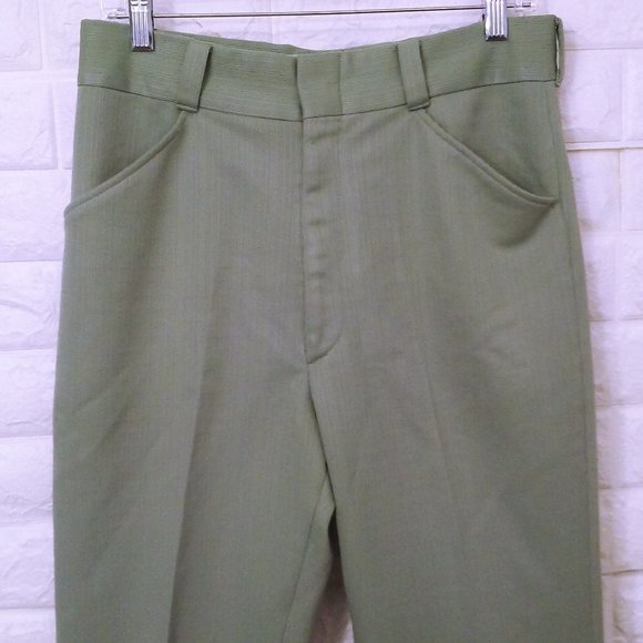 Vintage 70s Haband Dbl-Knit Polyester Disco Pants -S(31) Mod Retro Leisure Sage - Picture 2 of 10